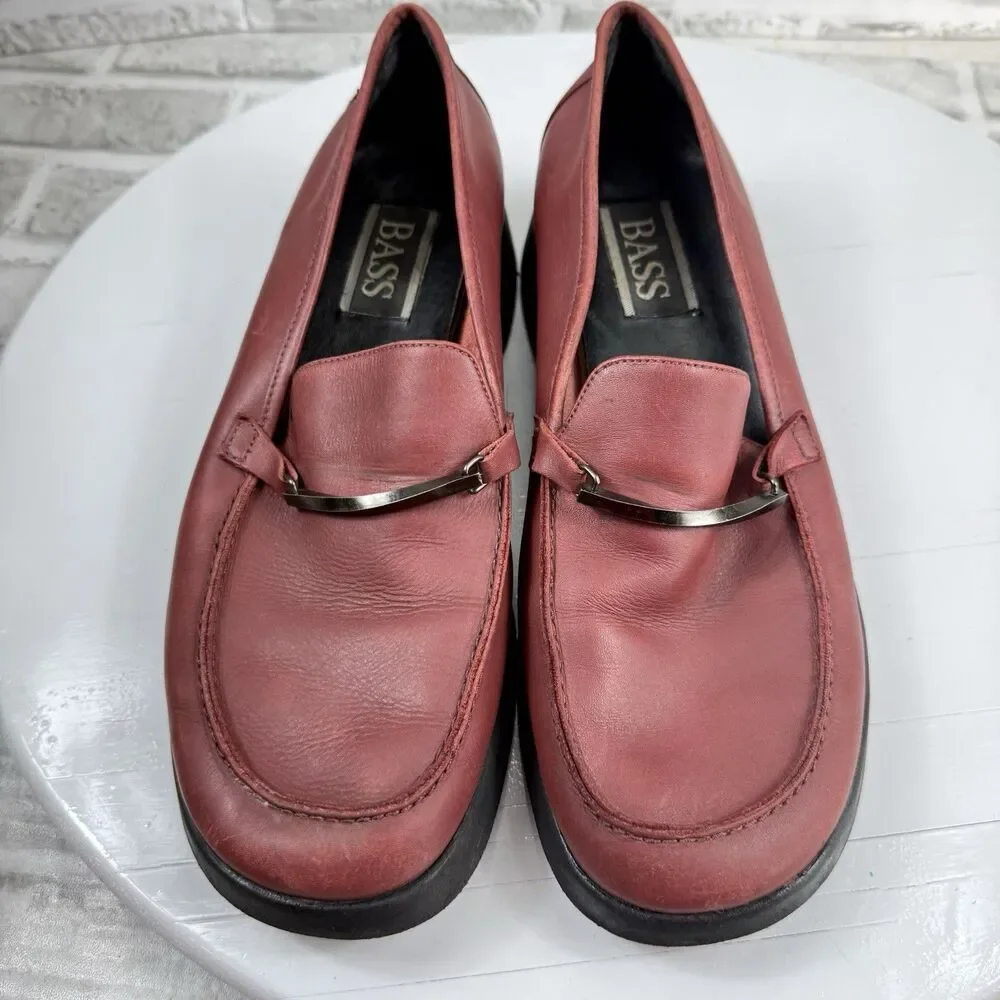 Bass Women’s Size 10 Red Leather Wedge Vintage 90s Comfort Loafers
